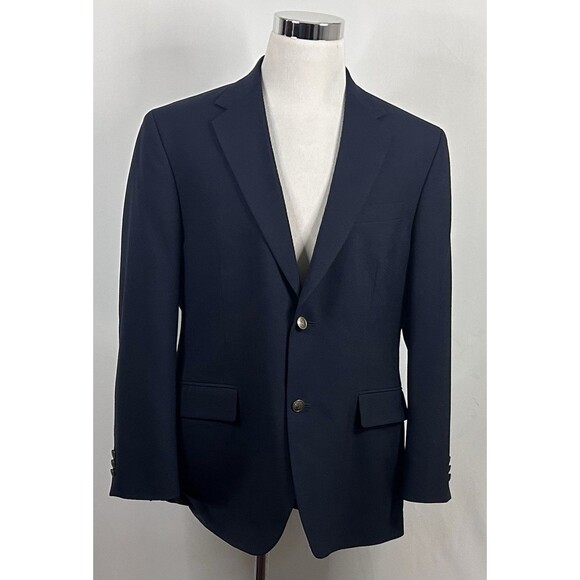 Dockers 42R Blazer Worsted Wool Blend Navy Blue Pewter Two Button Lined Vented - Picture 2 of 8